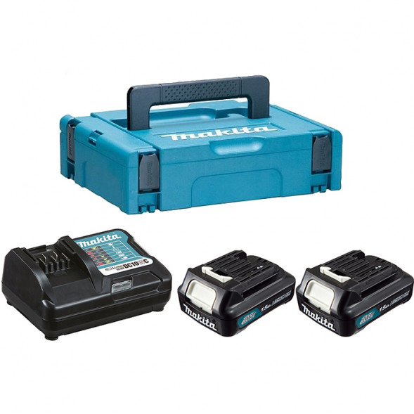 Набор 2 аккумулятора BL1016B + зарядное устройство DC10DW (12В, 1.5Ач, Li-ion, MakPac) Makita 197644-6