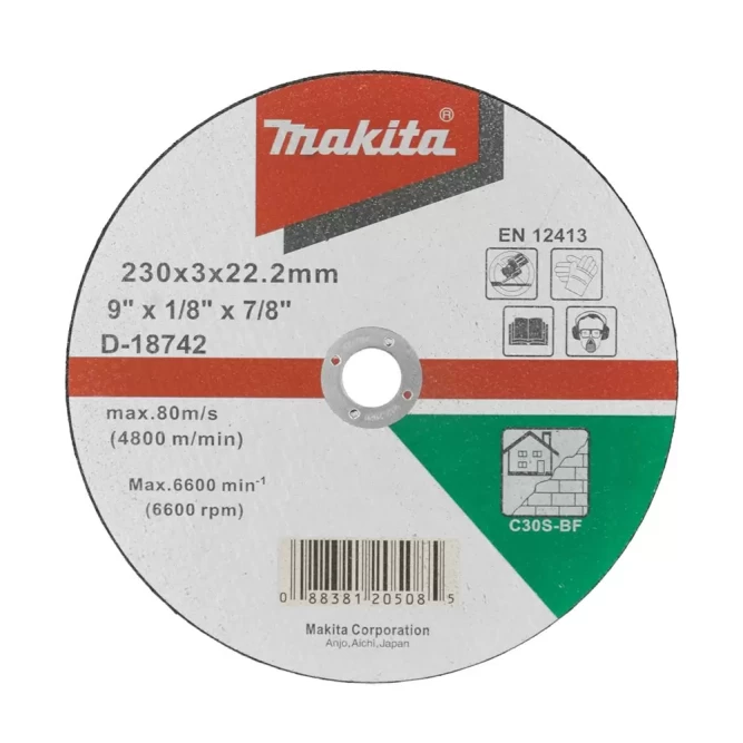 Абразивный отрезной диск для кирпича, камня Makita 230х3х22,23, прямой (D-18742)