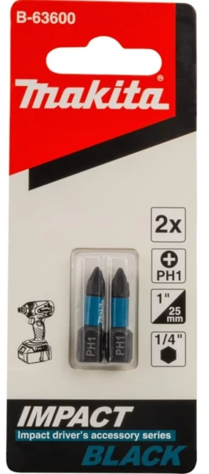Биты Makita Impact Black PH1, 25 мм, C-form, 2 шт (B-63600)