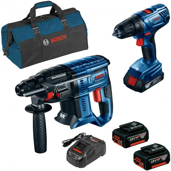 Набор аккумуляторных инструментов Bosch: перфоратор GBH 180-LI + дрель-шуруповерт GSR 180-LI (06019F8102)