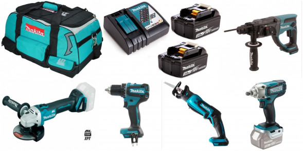 Набор аккумуляторного инструмента Makita PT04 из 5-и, в большой сумке