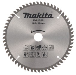Диск пильный универсальный Makita для алюминия/дерева/пластика 165x20 мм, 60 зуб (D-81206)