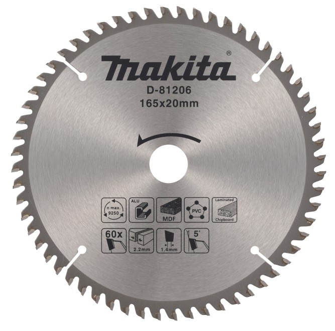 Диск пильный универсальный Makita для алюминия/дерева/пластика 165x20 мм, 60 зуб (D-81206)