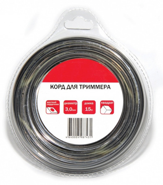 Леска для триммеров (3.0 мм, 15 м, сечение квадрат) Би-материал