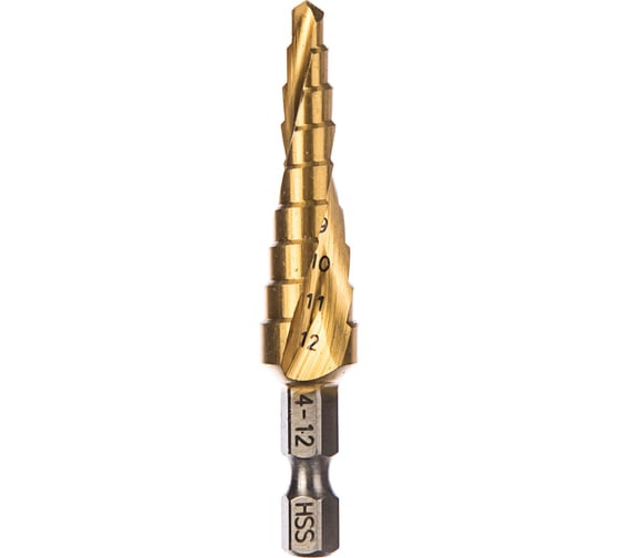 Сверло ступенчатое HSS-TiN с спиральным желобком, 4-12x65, 1/4&quot; (Makita D-40179)