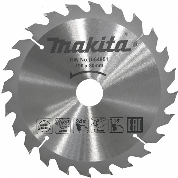 Диск пильный для дерева Makita, 190x30х1,4  24 зуба (D-64951)