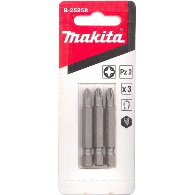 Биты Makita PZ2, 50 мм, E-form (MZ), 3 шт (B-25258)