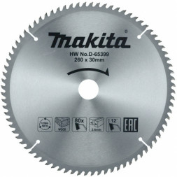 Диск пильный для дерева Makita, 260x30х1,8 80 зубьев (D-65399)