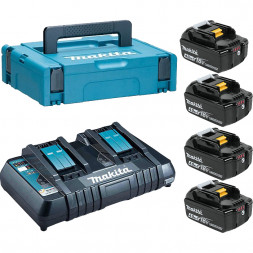 198489-5 Набор 4 аккумулятора Makita BL 1840B 4 Ач и Зарядное устройство DC 18 RD в MakPac