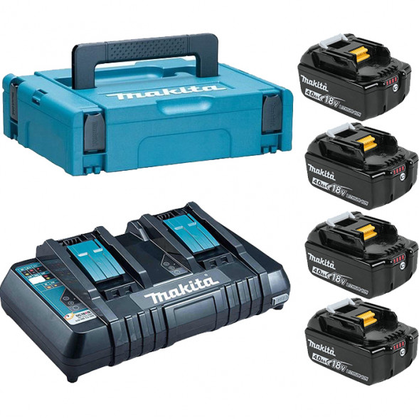 198489-5 Набор 4 аккумулятора Makita BL 1840B 4 Ач и Зарядное устройство DC 18 RD в MakPac