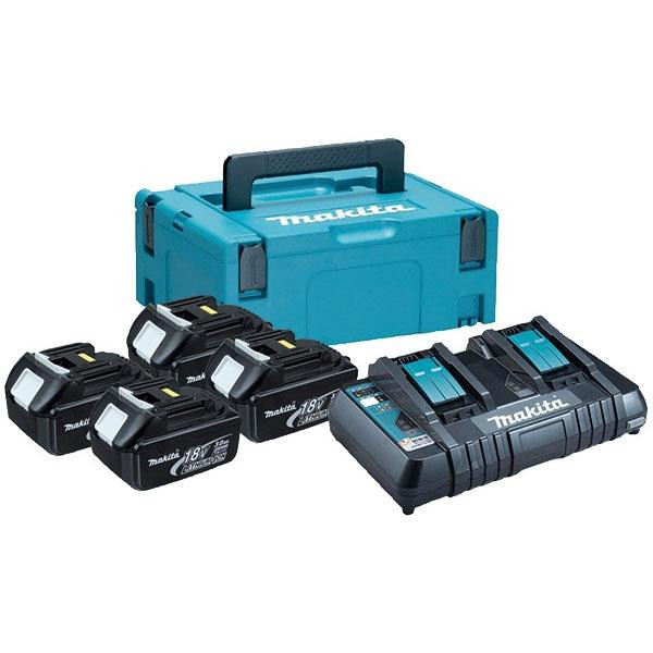 198312-4 Набор 4 аккумулятора Makita BL 1850B 5 Ач и Зарядное устройство DC 18 RD в MakPac