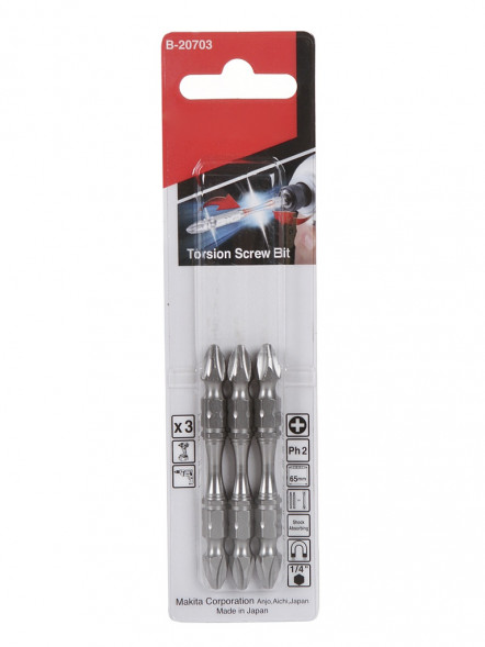 Биты Makita PH2 65мм 3шт, 2-х сторонние (B-20703) 