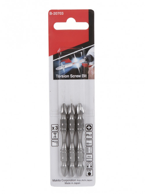 Биты Makita PH2 65мм 3шт, 2-х сторонние (B-20703) 