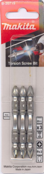 Биты Makita PZ2 65мм 3шт, 2-х сторонние (B-20719)